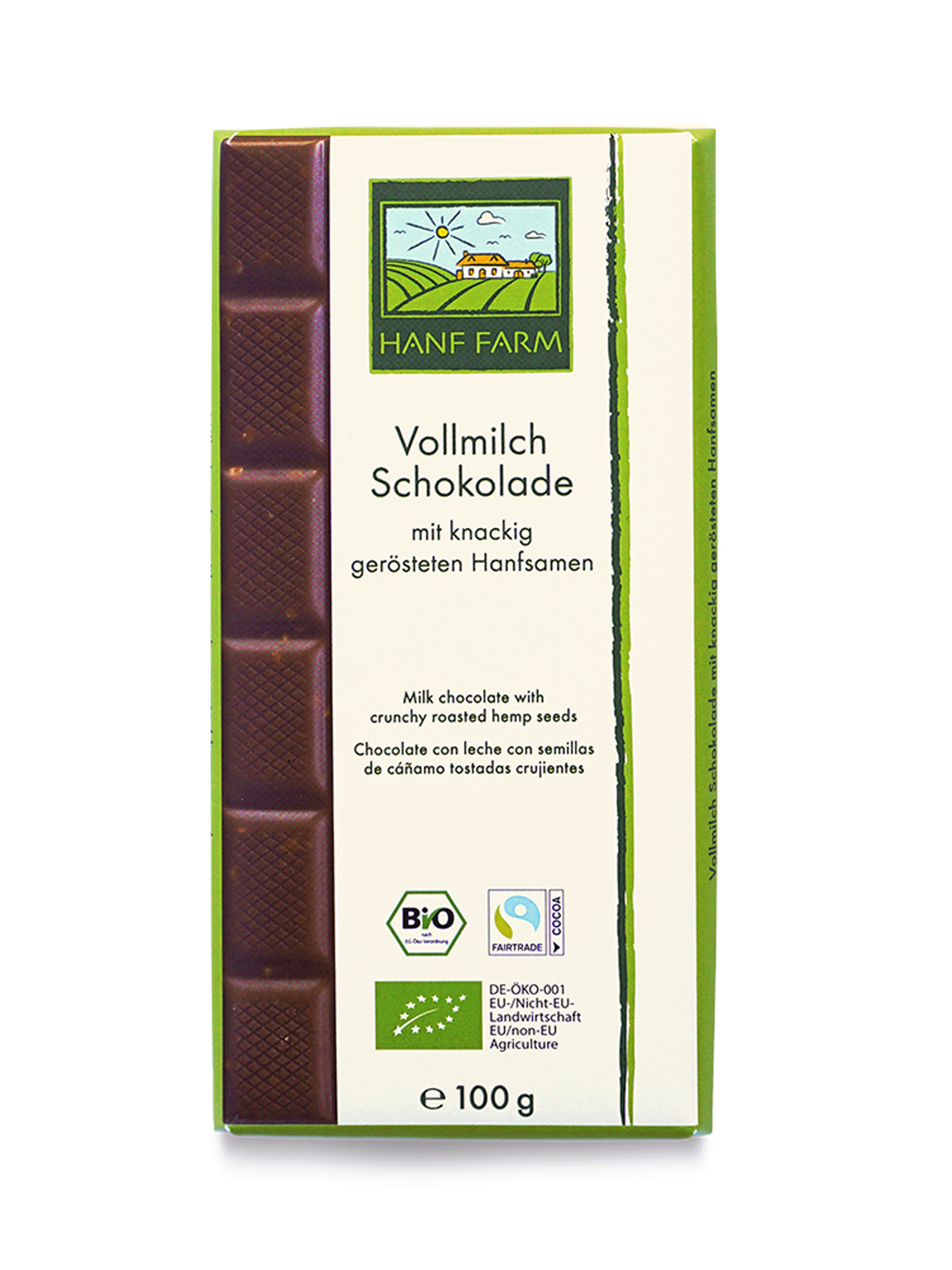 Bio Vollmilchschokolade mit Fairtrade Kakao und gerösteten Hanfsamen 100 g