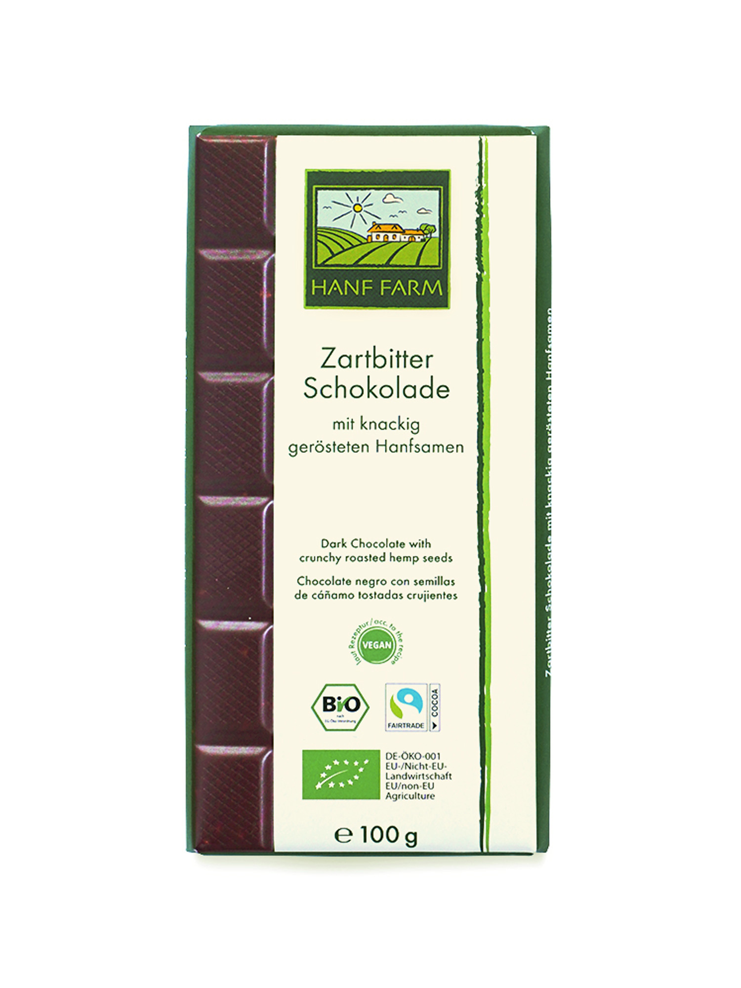 <a href=\"https://hanfhaus.de/hanf-farm-bio-zartbitterschokolade-mit-fairtrade-kakao-und-geroesteten-hanfsamen-100-p-72511.html\" itemprop=\"url\"><span itemprop=\"name\">Bio Zartbitterschokolade mit Fairtrade Kakao und gerösteten Hanfsamen 100 g</span></a><br /><small>[<span itemprop=\"model\">72521</span>]</small>