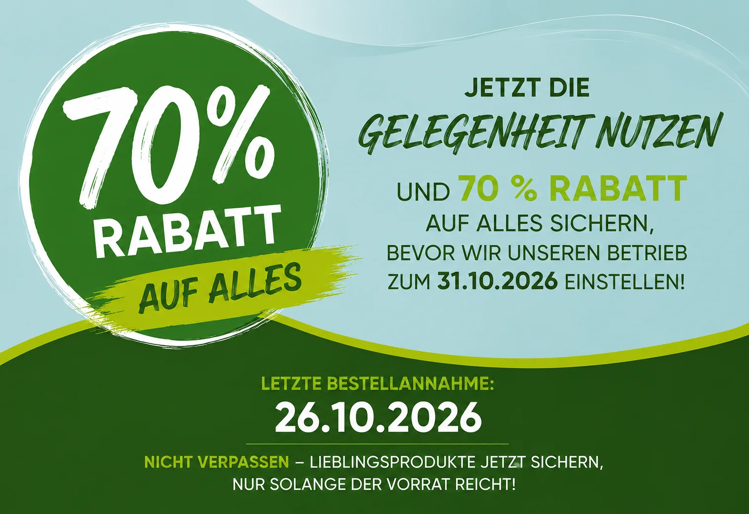 Sichert Euch jetzt Eure Lieblingsprodukte zum Vorteilspreis und profitiert von 70 % Rabatt &ndash; nur bis zum 26.10.2026! Schnell sein lohnt sich, solange der Vorrat reicht.