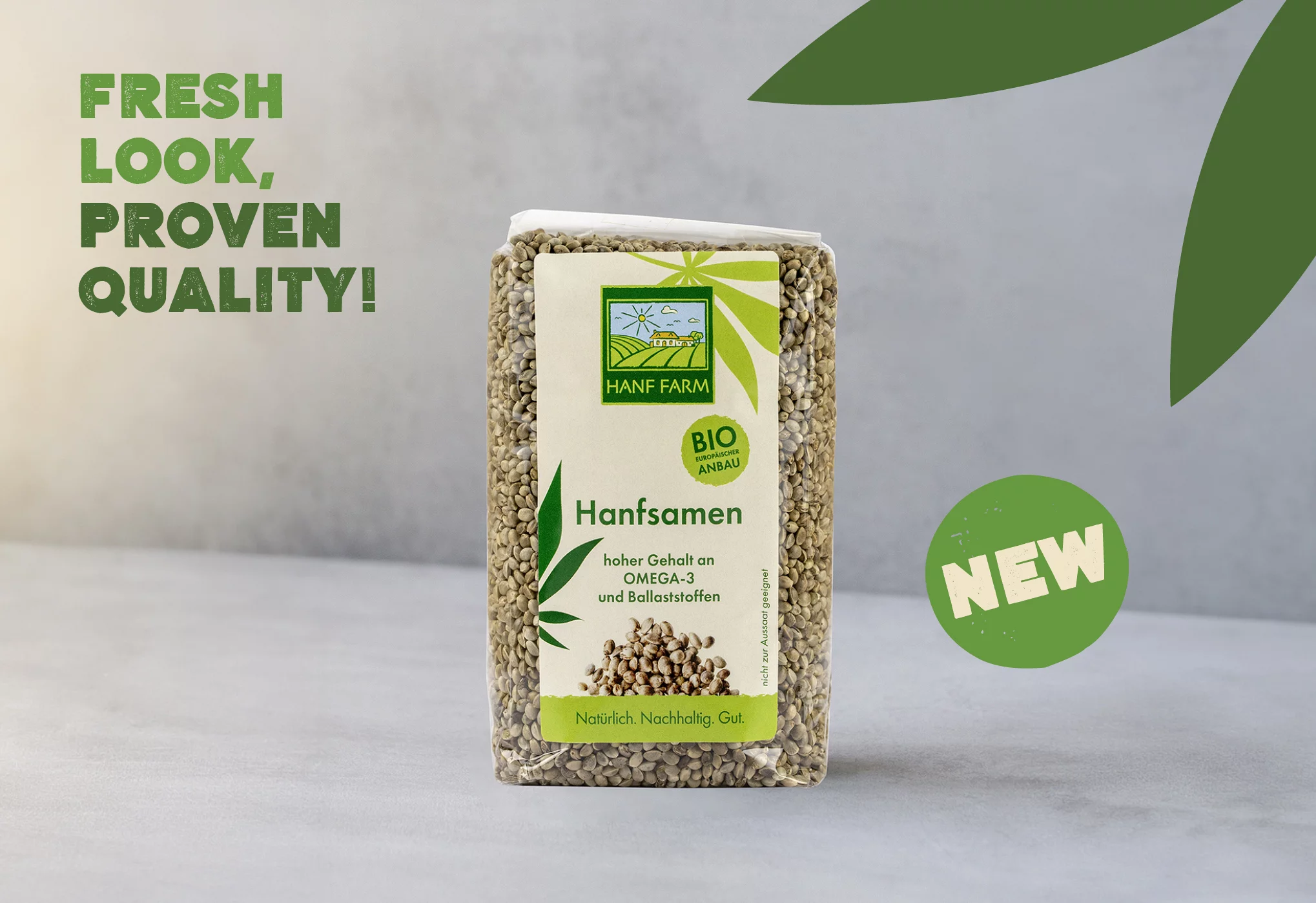Now available with a new design!
Our organic hemp seeds are rich in polyunsaturated fatty acids with a balanced omega-6 to omega-3 ratio (3:1), ideal for a healthy diet. When lightly roasted, the hemp seeds develop their nutty flavour and offer a unique crunch effect.