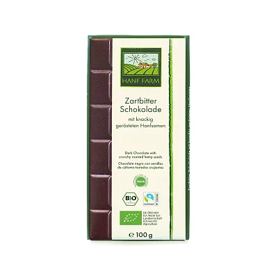 Bio Zartbitterschokolade mit Fairtrade Kakao und gerösteten Hanfsamen
